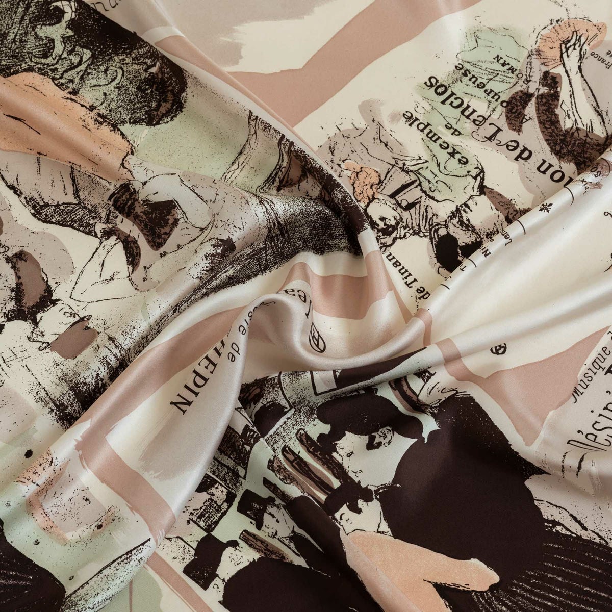 ロートレックペイントスカーフ＜サンドベージュ＞　シルク100%　日本製