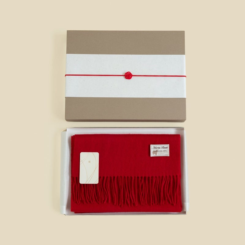 【長寿祝いギフトセット】カシミヤ100%無地マフラー＜レッド＞