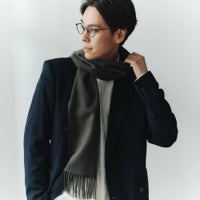  カシミヤ100%無地マフラー＜グレイカーキ＞