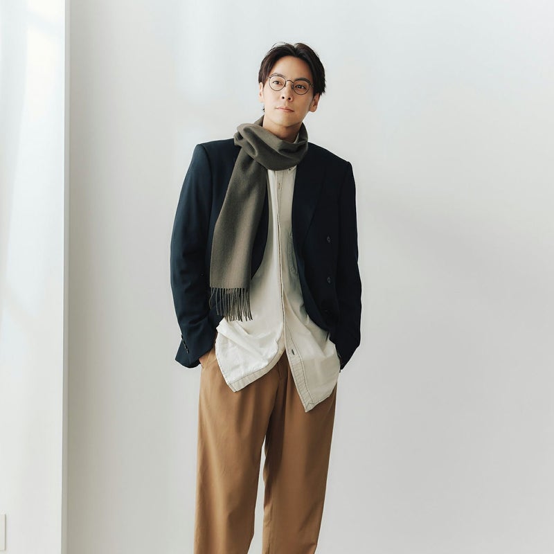  カシミヤ100%無地マフラー＜グレイカーキ＞