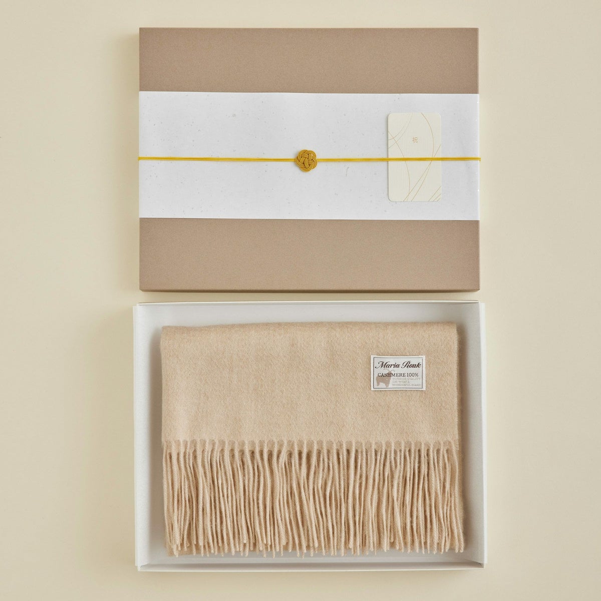 【長寿祝いギフトセット】カシミヤ100%無地マフラー＜ベージュ＞