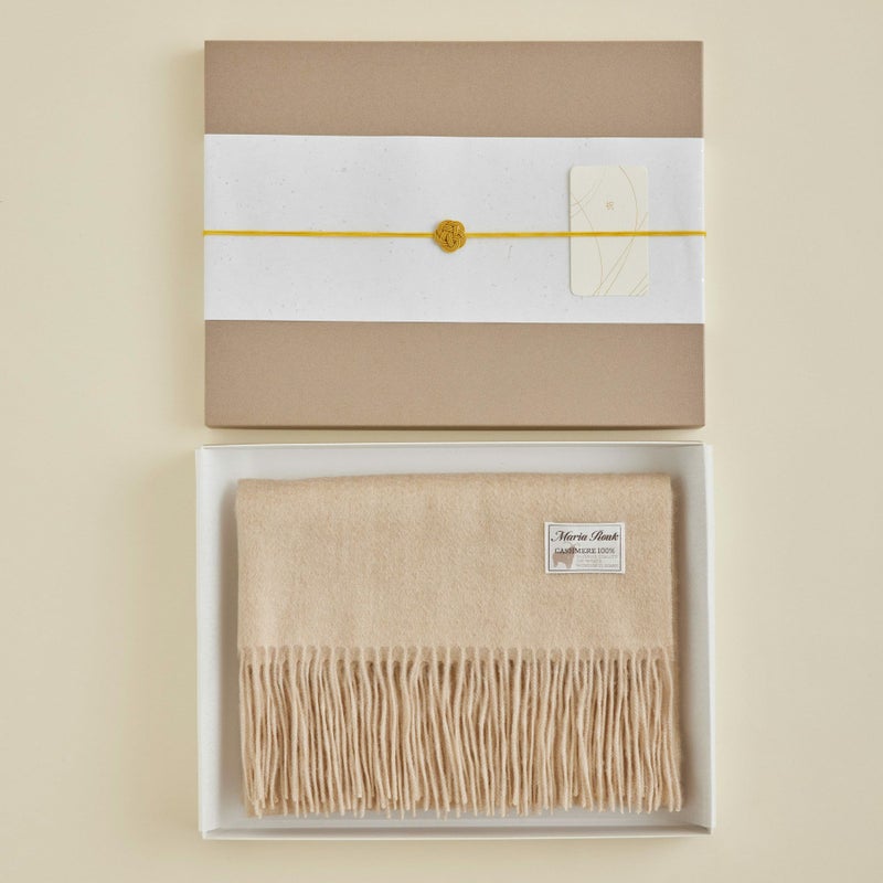 【長寿祝いギフトセット】カシミヤ100%無地マフラー＜ベージュ＞