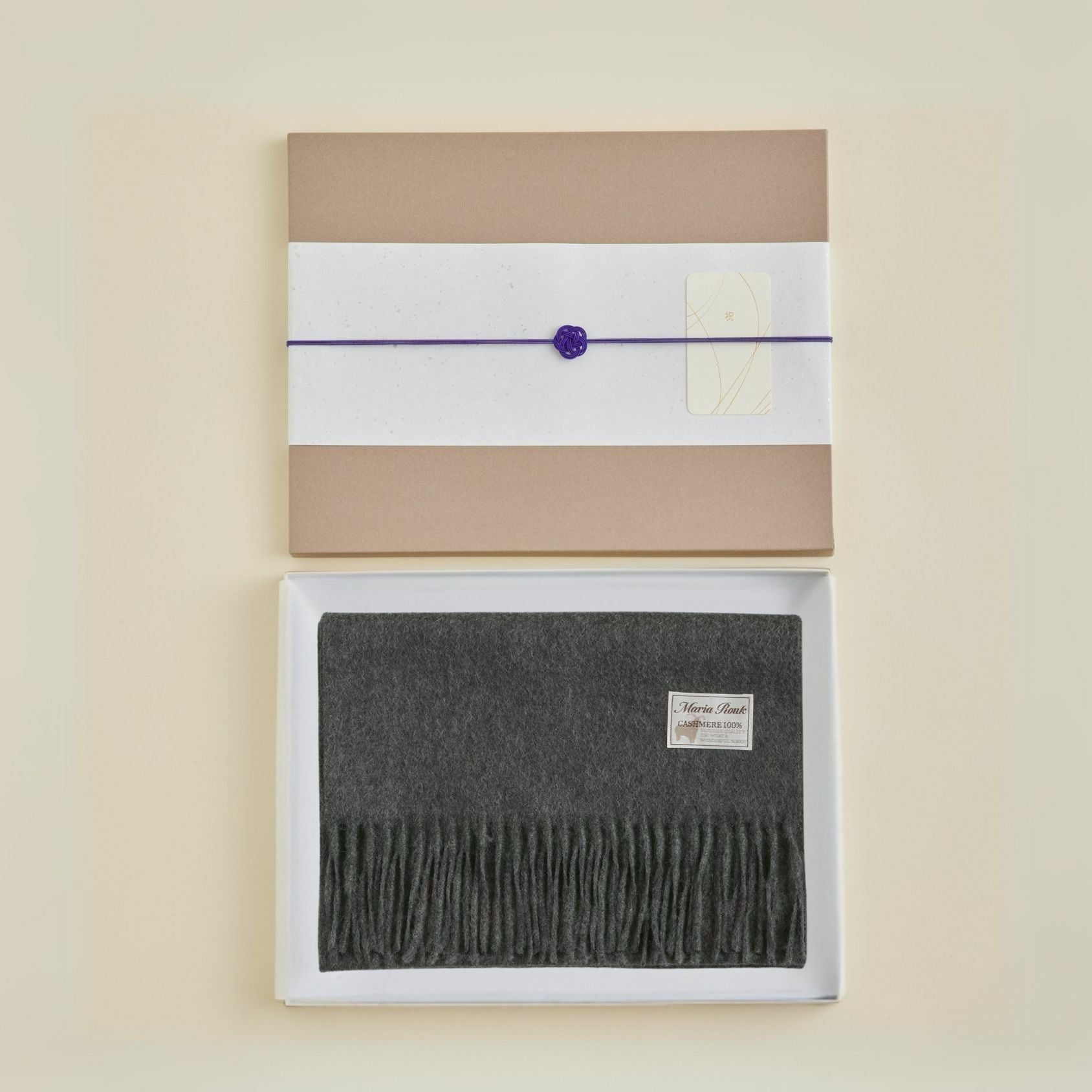長寿祝いギフトセット】カシミヤ100%無地マフラー＜チャコール