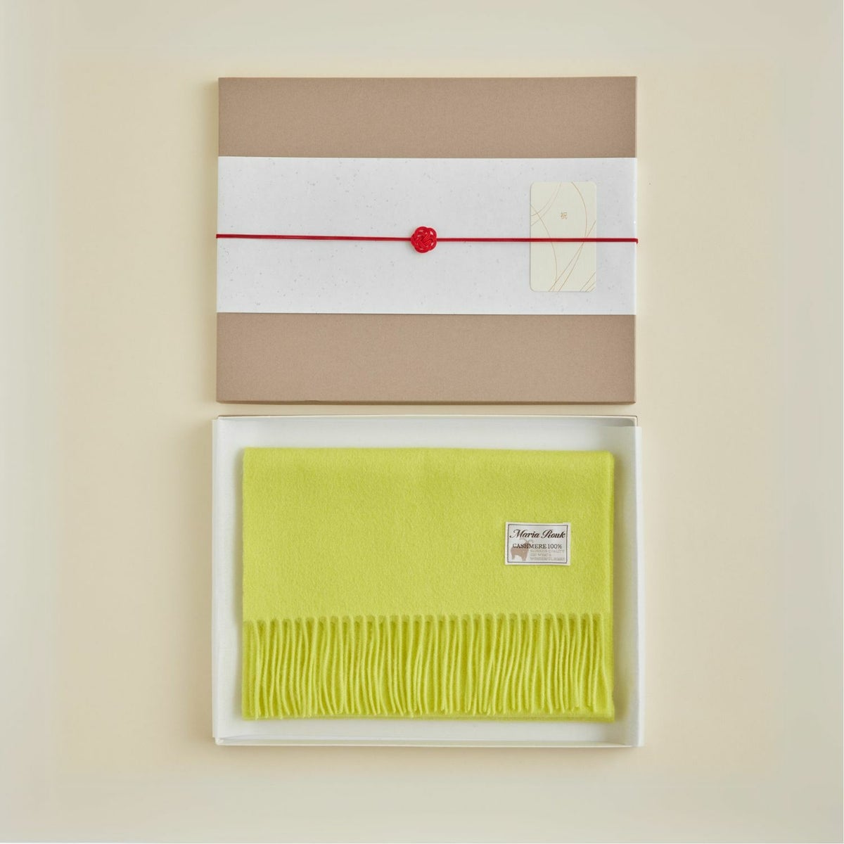 【長寿祝いギフトセット】カシミヤ100%無地マフラー＜イエロー＞