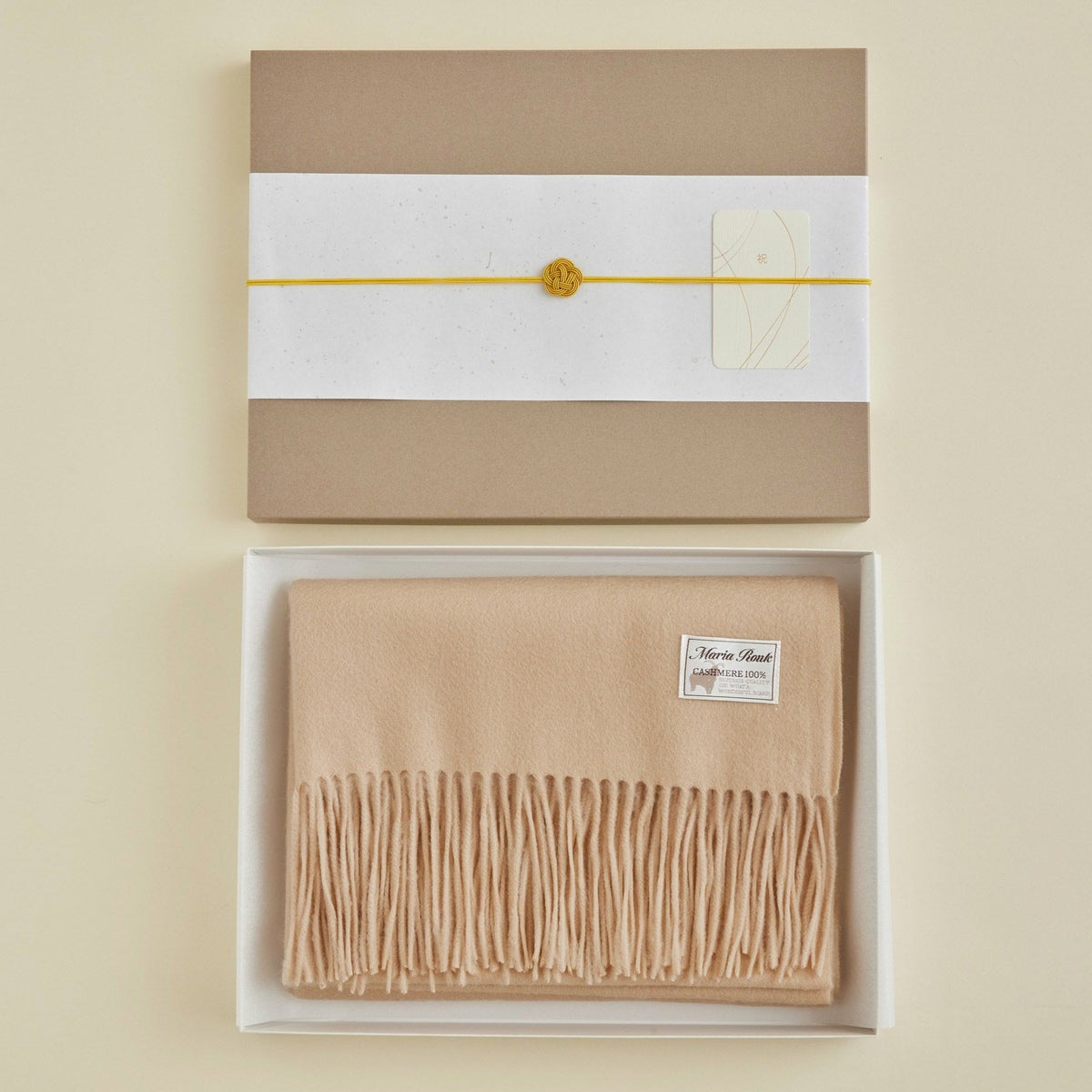 【長寿祝いギフトセット】カシミヤ100%無地ストール＜ベージュ＞