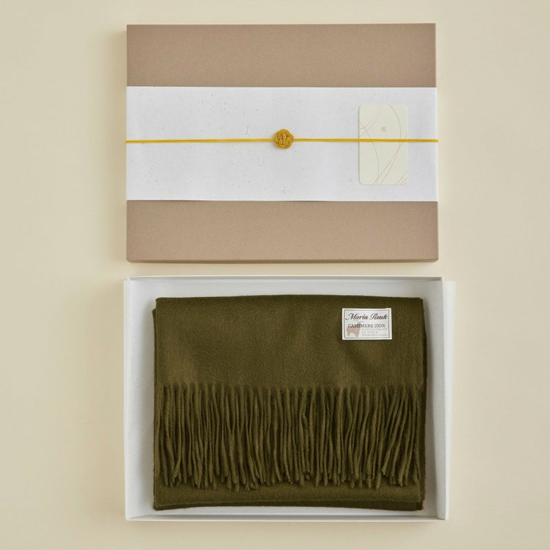 【長寿祝いギフトセット】カシミヤ100%無地ストール＜カーキ＞