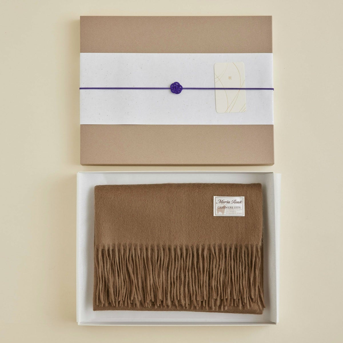 【長寿祝いギフトセット】カシミヤ100%無地ストール＜ブラウン＞