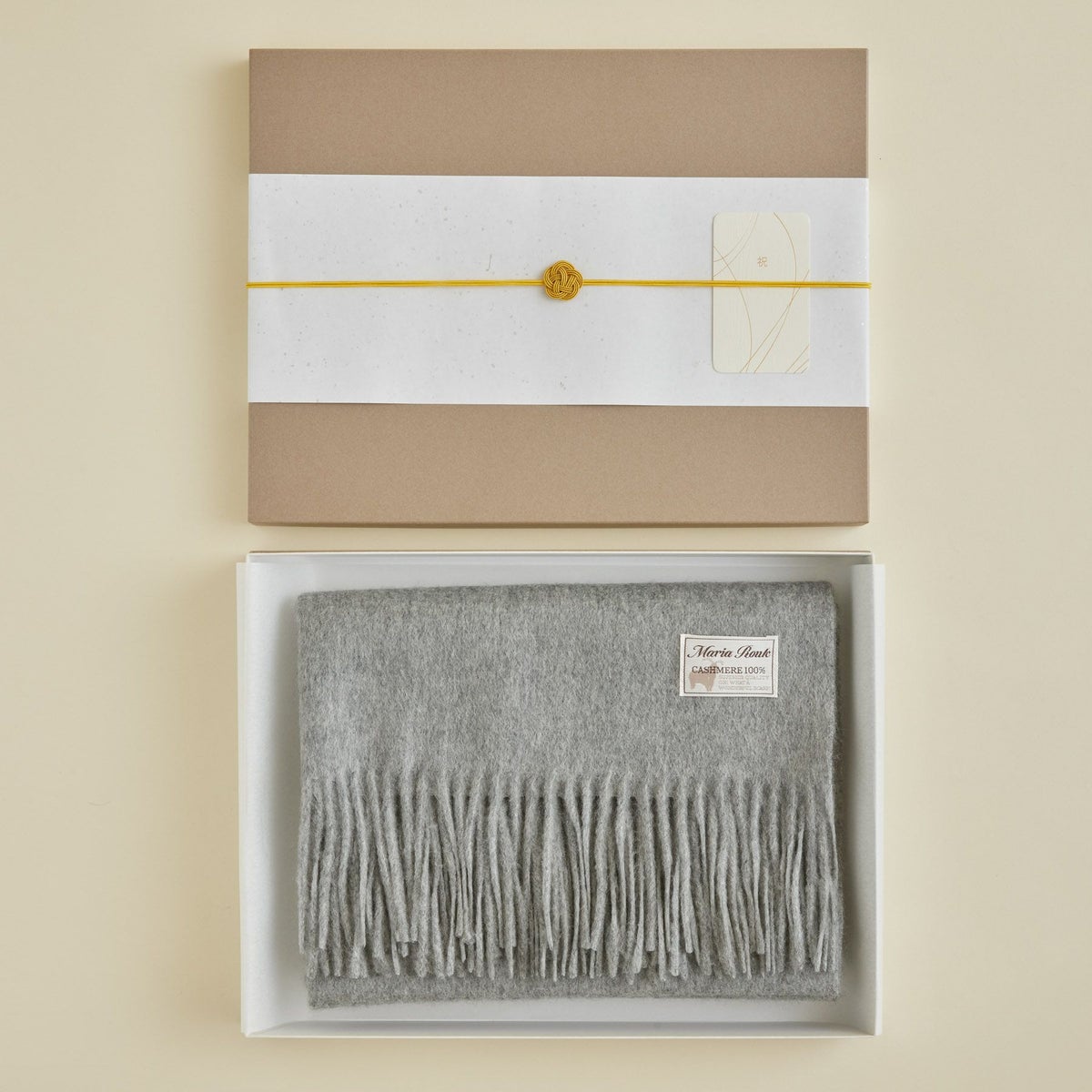 【長寿祝いギフトセット】カシミヤ100%無地ストール＜ライトグレー＞