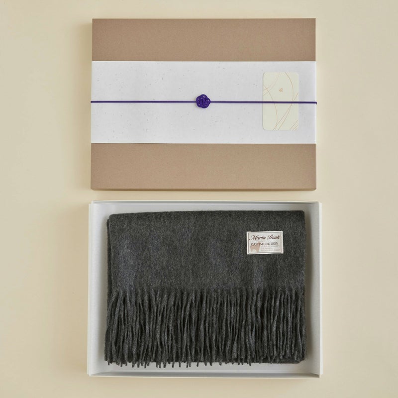 【長寿祝いギフトセット】カシミヤ100%無地ストール＜チャコール＞