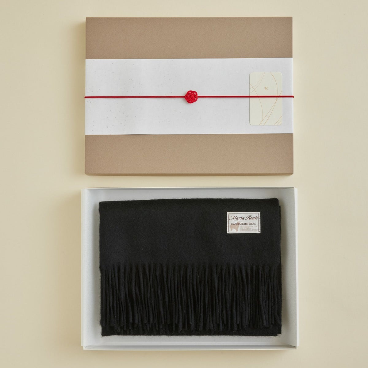 【長寿祝いギフトセット】カシミヤ100%無地ストール＜ブラック＞