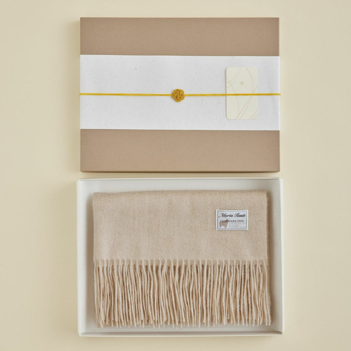 【長寿祝いギフトセット】無染色カシミヤ100%無地ストール＜ベージュ＞
