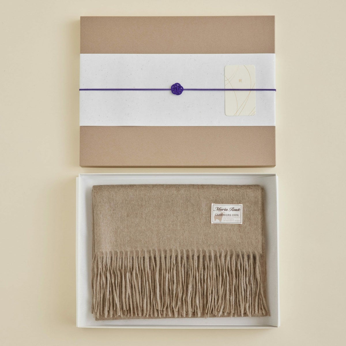 【長寿祝いギフトセット】無染色カシミヤ100%無地ストール＜ブラウン＞