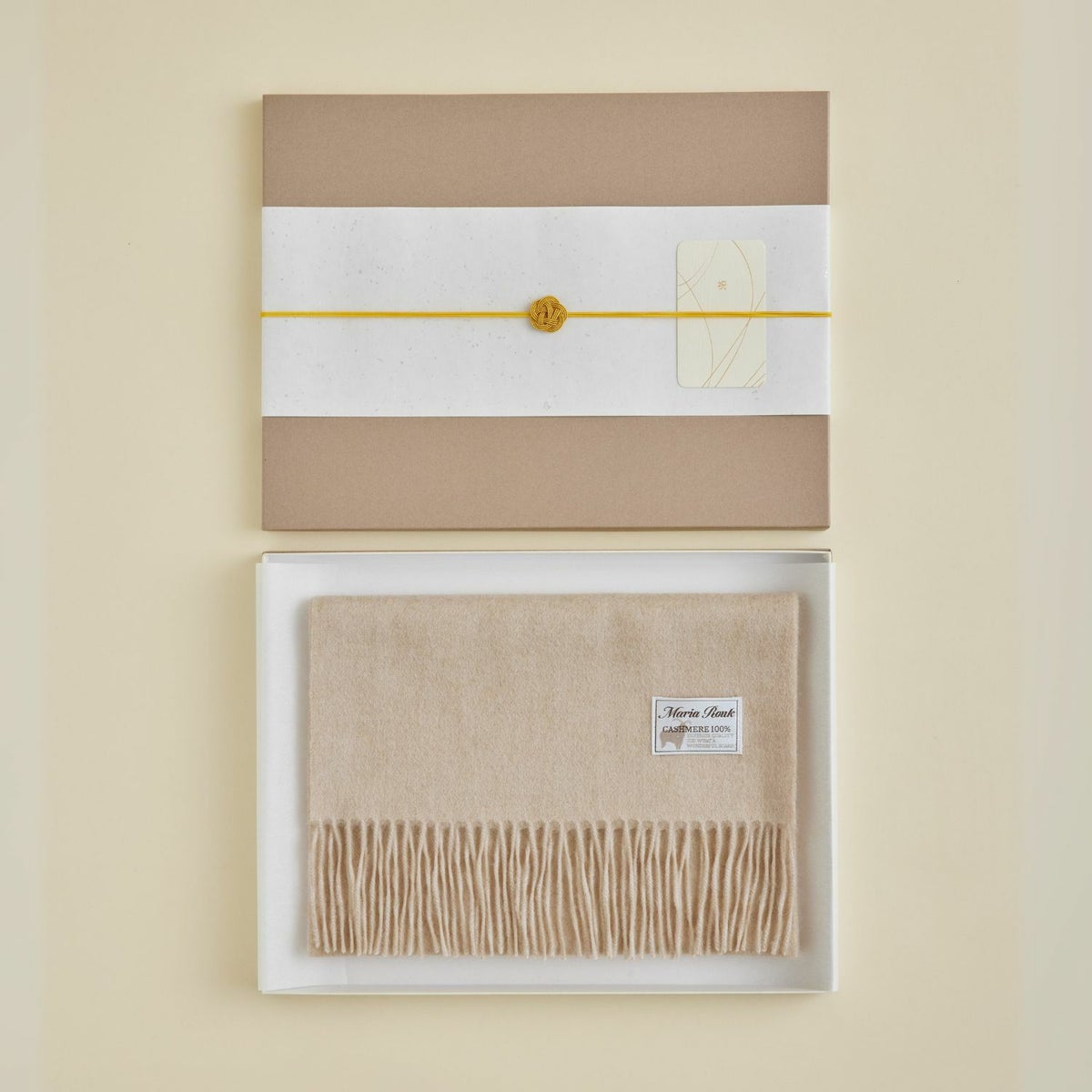 【長寿祝いギフトセット】無染色カシミヤ100%無地マフラー＜ベージュ＞
