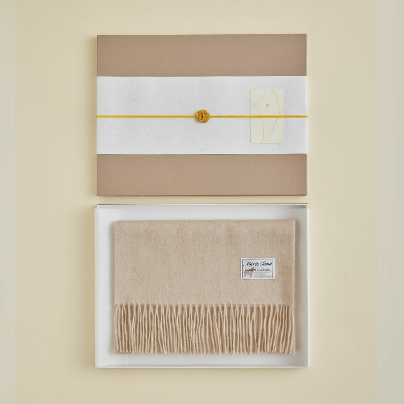 【長寿祝いギフトセット】無染色カシミヤ100%無地マフラー＜ベージュ＞