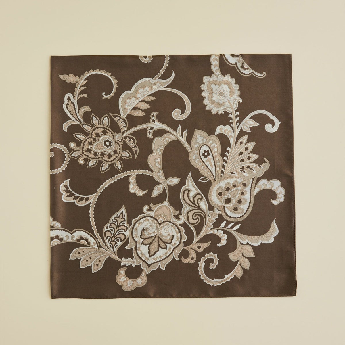 ペルシャ柄スカーフ＜ブラウン＞　シルク100%　日本製