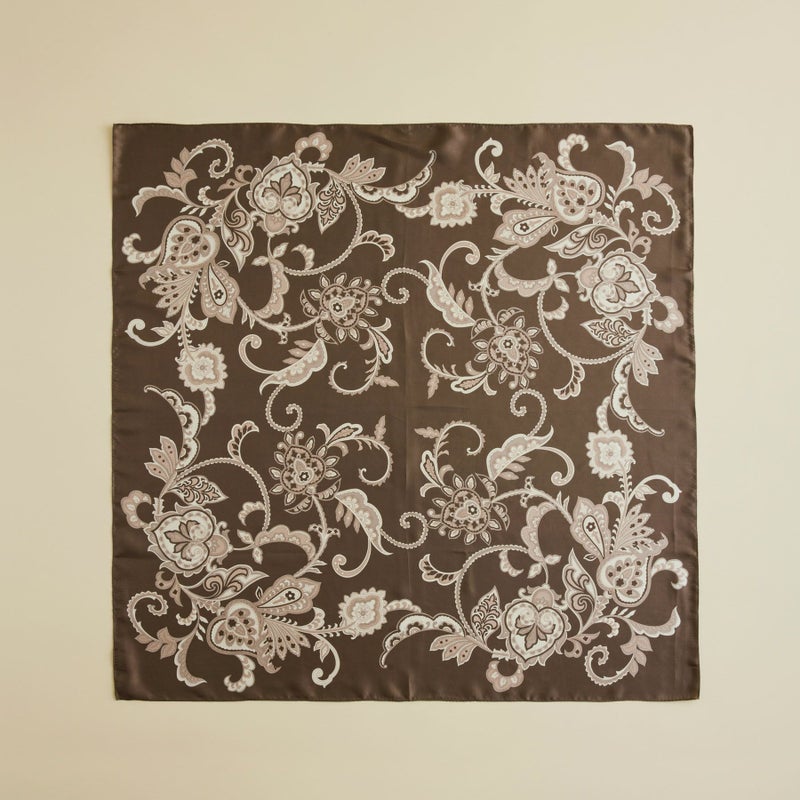 ペルシャ柄スカーフ＜ブラウン＞　シルク100%　日本製