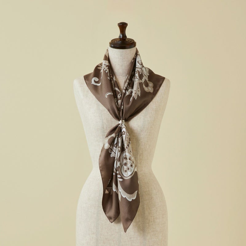 ペルシャ柄スカーフ＜ブラウン＞　シルク100%　日本製