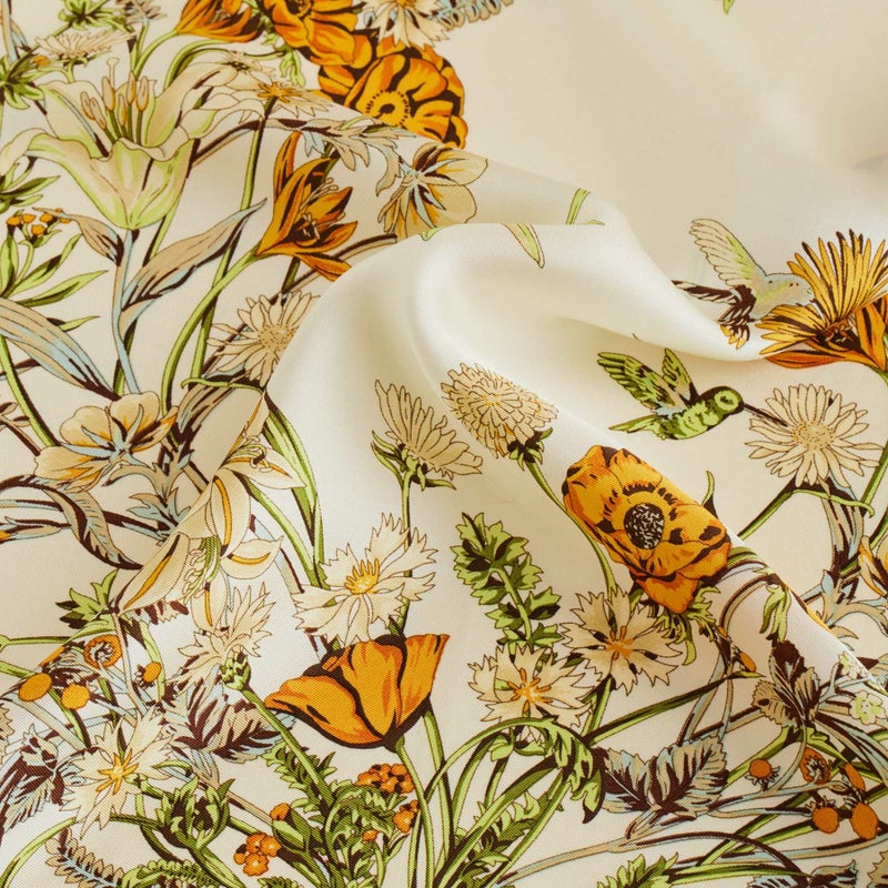 ボタニカルスカーフ＜ターコイズ＞　シルク100%　日本製