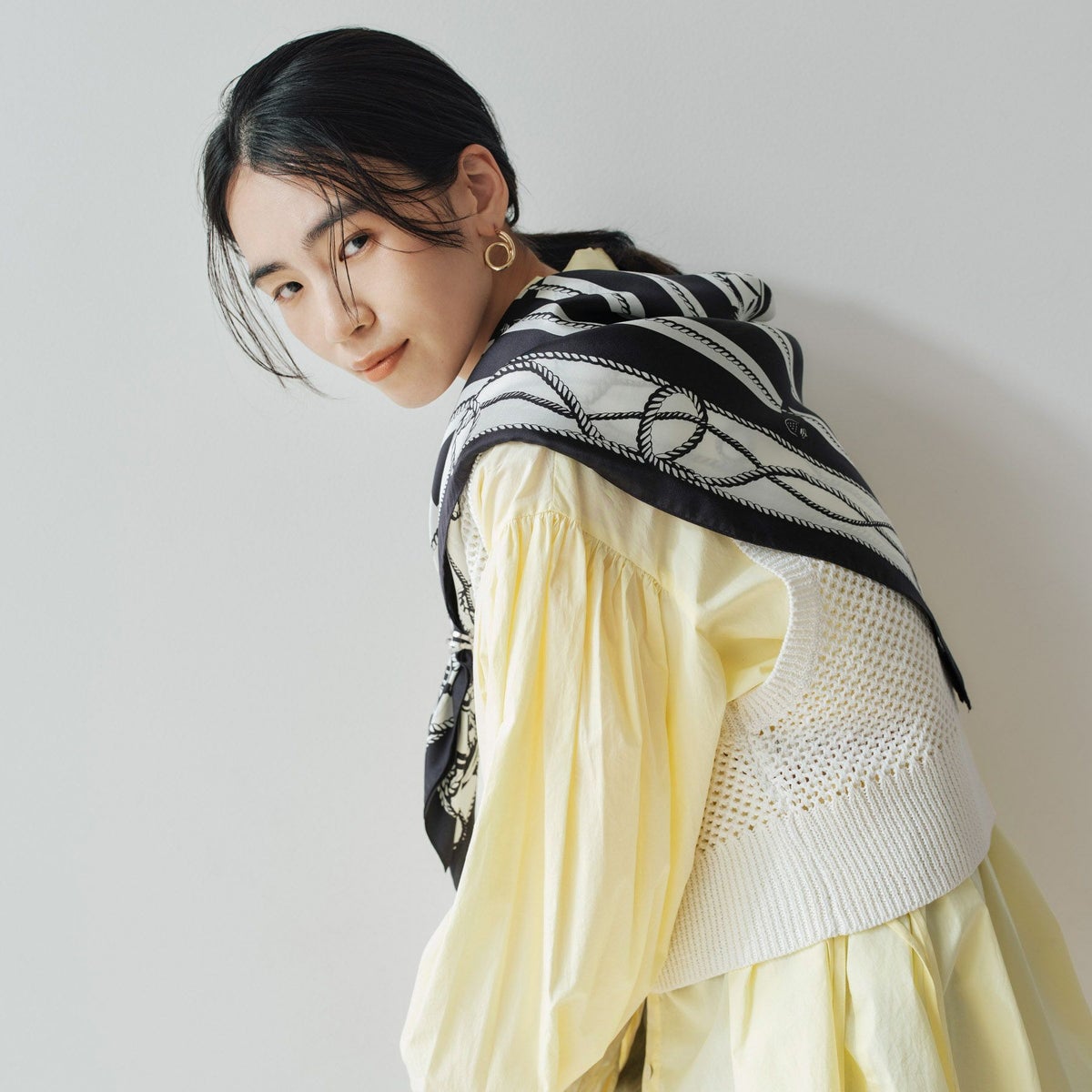 ロープマリンスカーフ＜ブラック＞　シルク100%　日本製