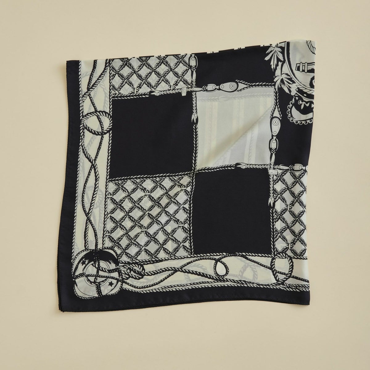  ロープマリンスカーフ＜ブラック＞　シルク100%　日本製