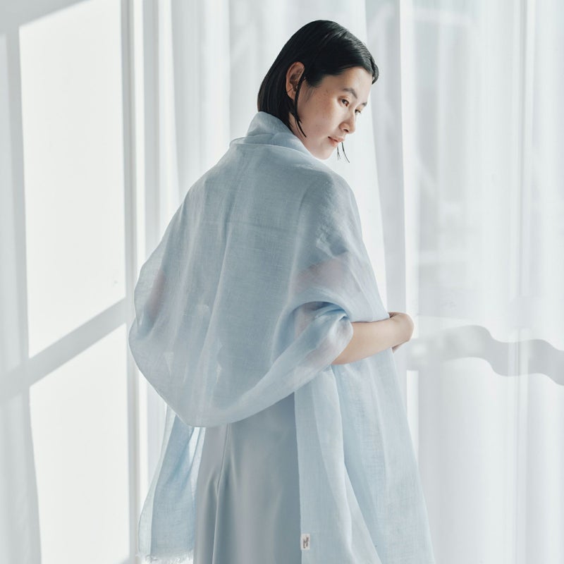 カシミヤリネンストール＜ブルー＞