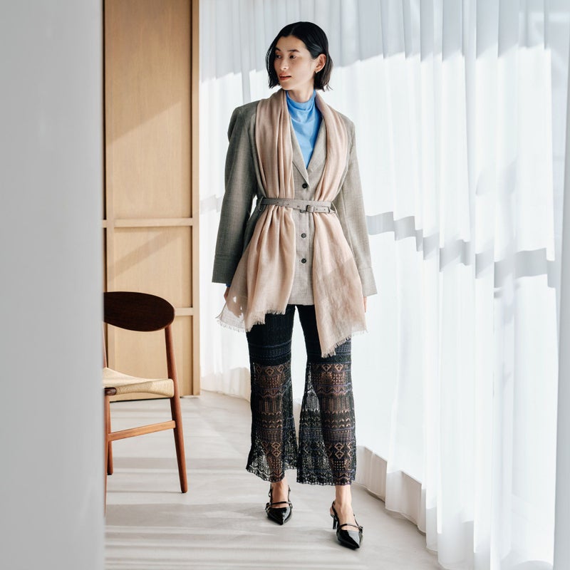 長寿祝いギフトセット】カシミヤリネンストール＜モカ＞