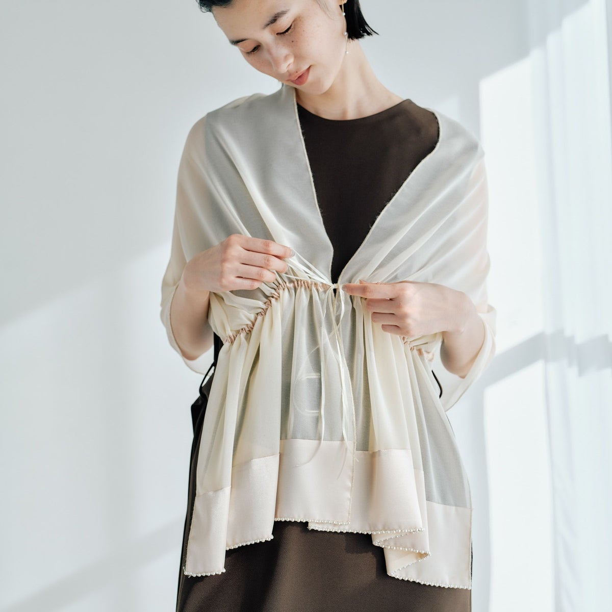  ビーズ付きシフォンストール＜シャンパンゴールド＞