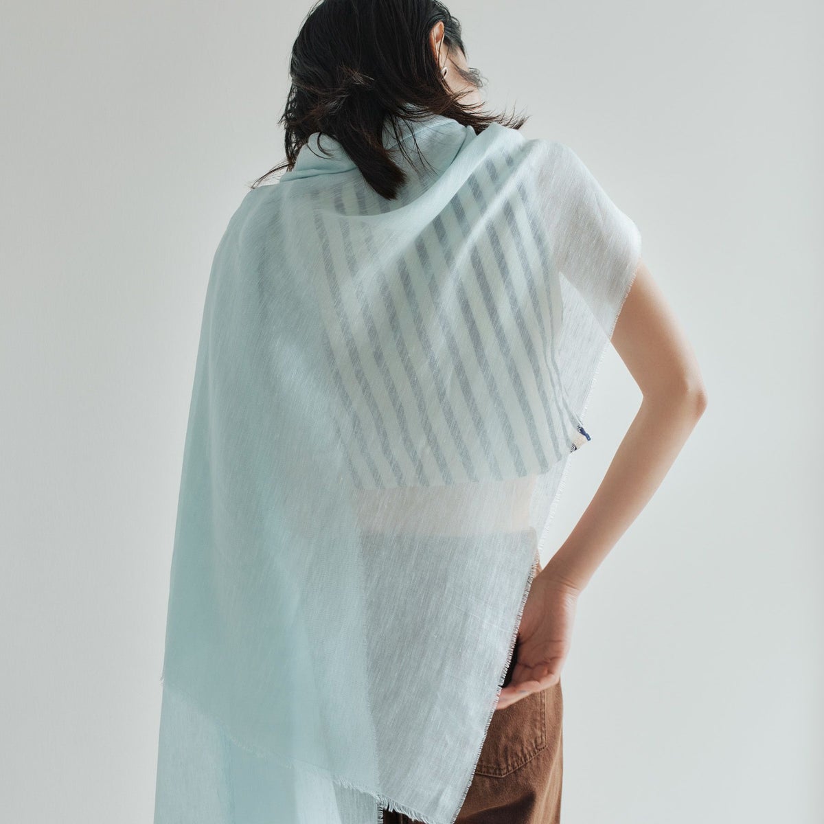 イタリア製　リネンコットンストール＜ライトブルー＞