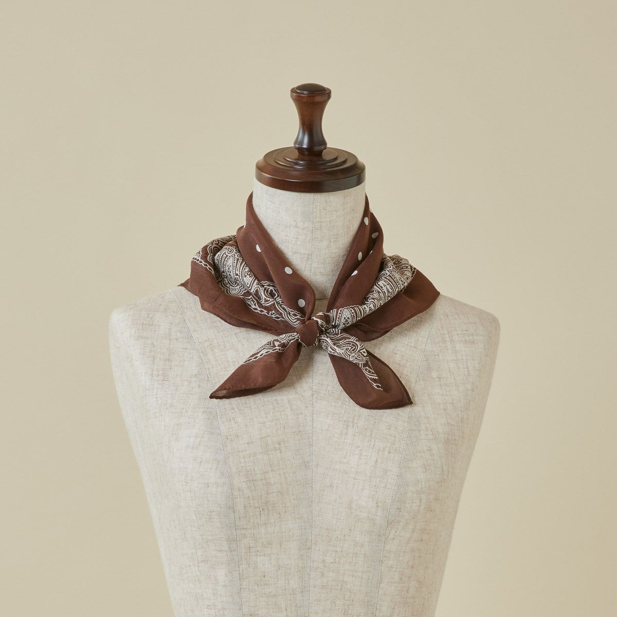 シルク綿ペイズリーウォッシャブルスカーフ＜ブラウン＞　日本製