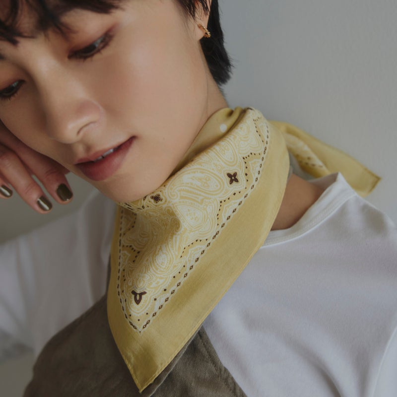 日本製 シルク綿ペイズリーウォッシャブルスカーフ　イエロー
