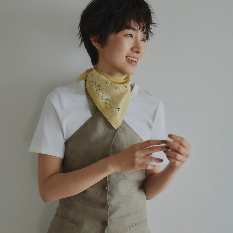 日本製 シルク綿ペイズリーウォッシャブルスカーフ　イエロー