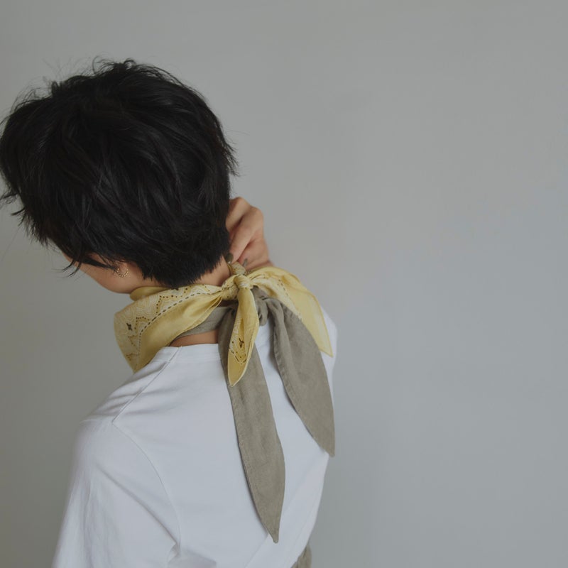 日本製 シルク綿ペイズリーウォッシャブルスカーフ　イエロー