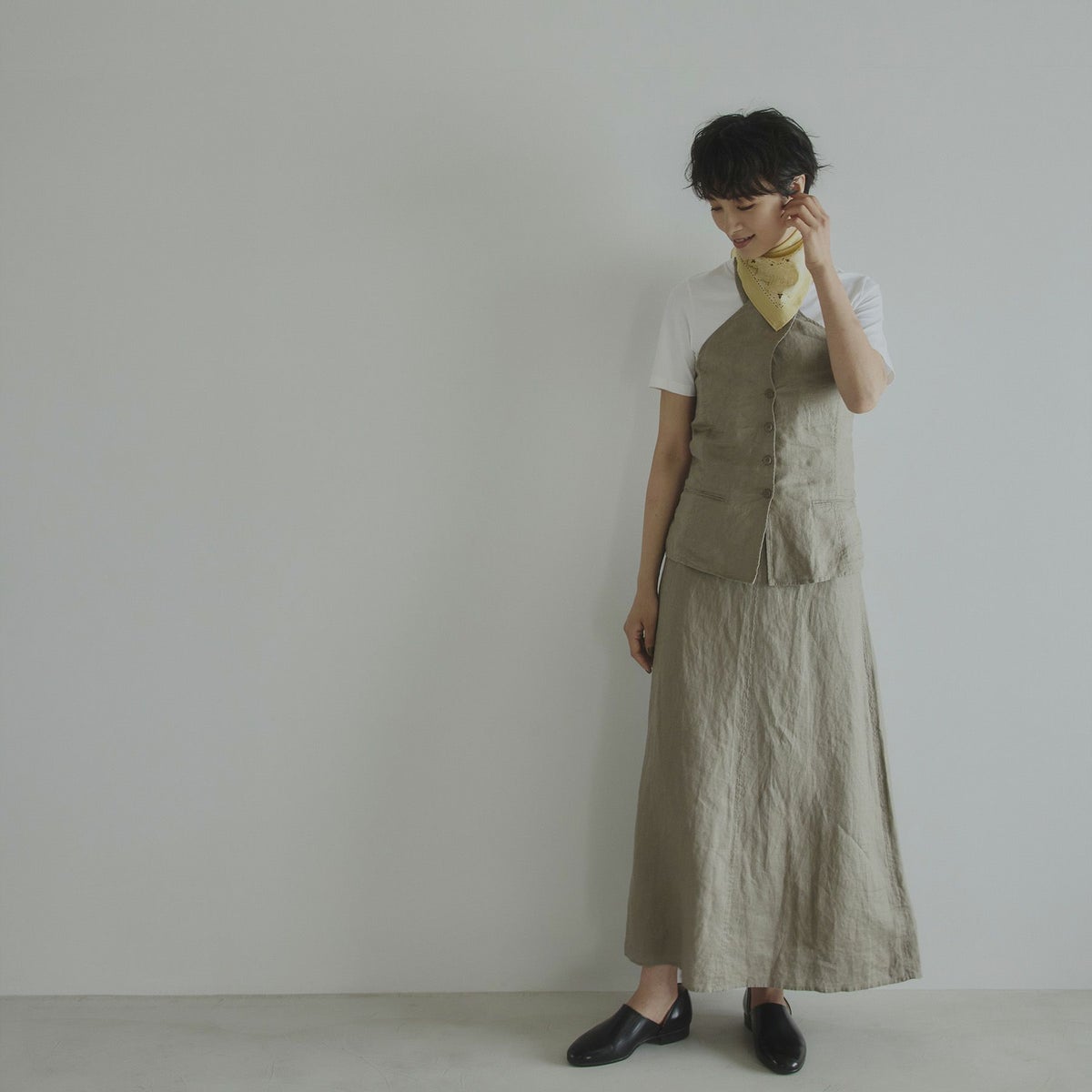 シルク綿ペイズリーウォッシャブルスカーフ＜イエロー＞　日本製