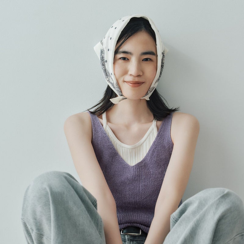 シルク綿ペイズリーウォッシャブルスカーフ＜アイボリー＞　日本製