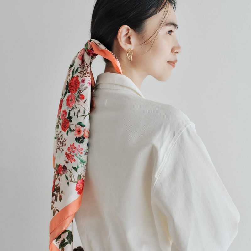 小花柄ウォッシャブルスカーフ＜オレンジ＞　イタリア製