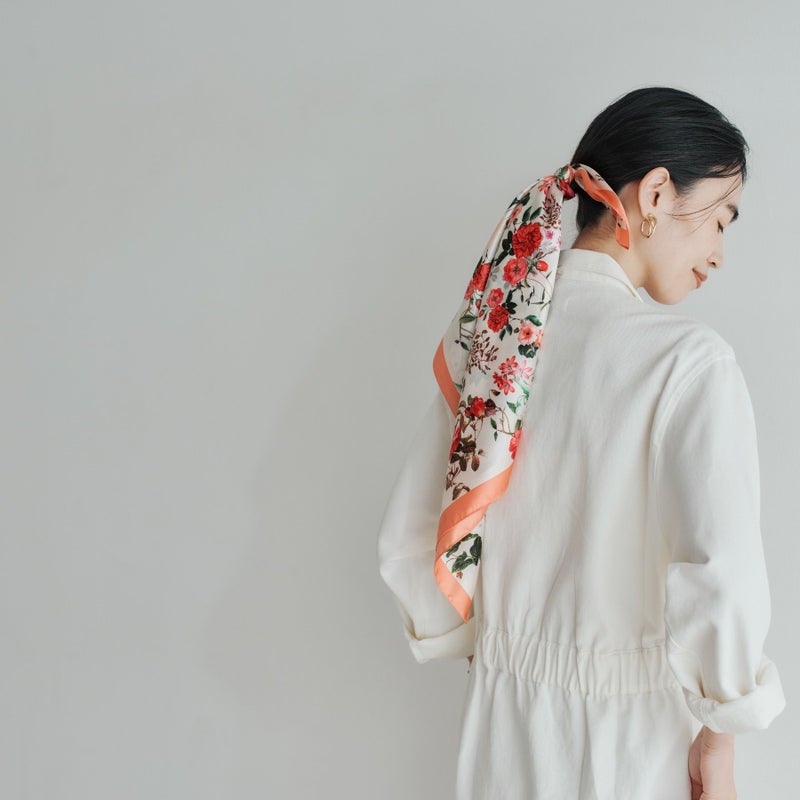 小花柄ウォッシャブルスカーフ＜オレンジ＞　イタリア製