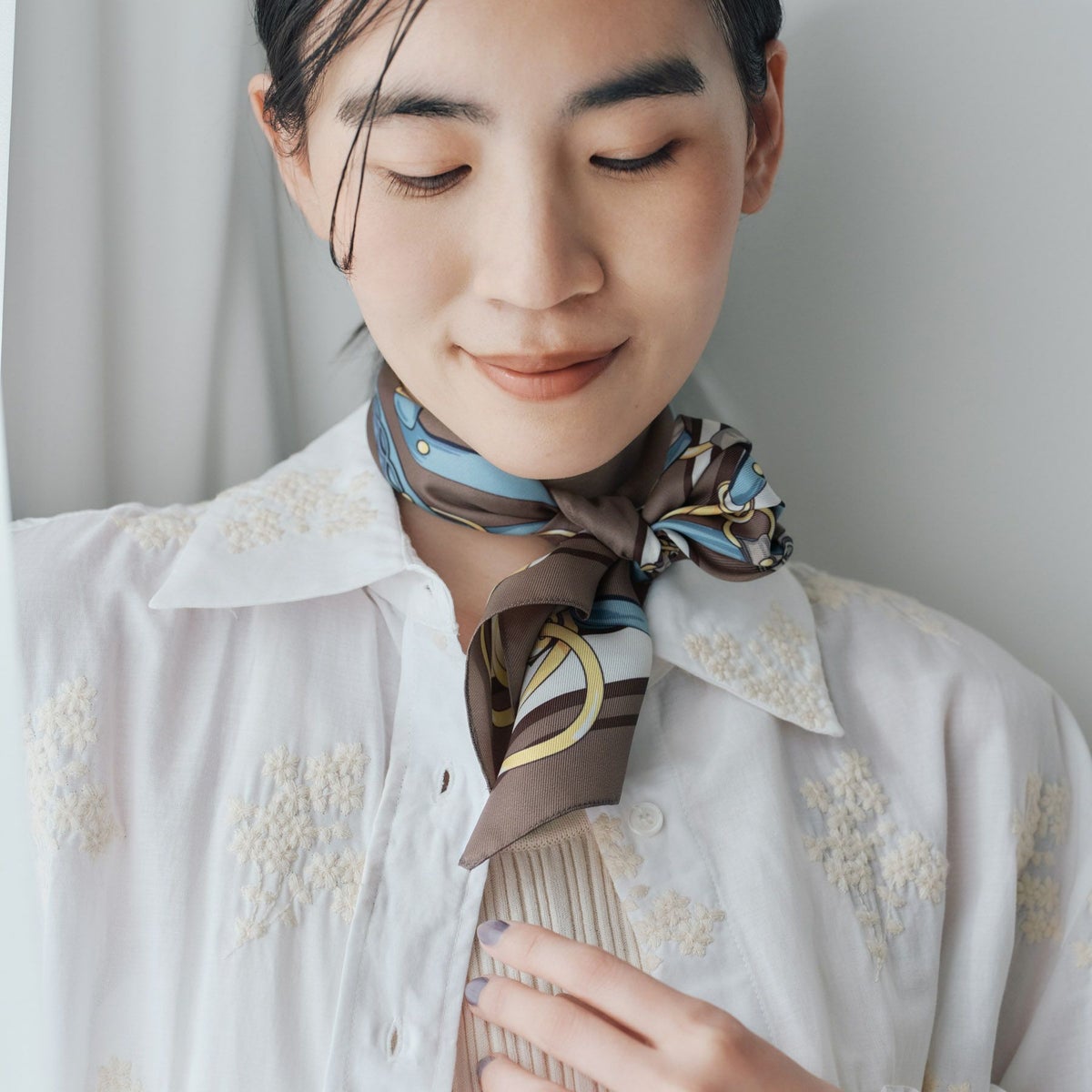 ベルト柄ウォッシャブルスカーフ＜ブラウン＞　イタリア製