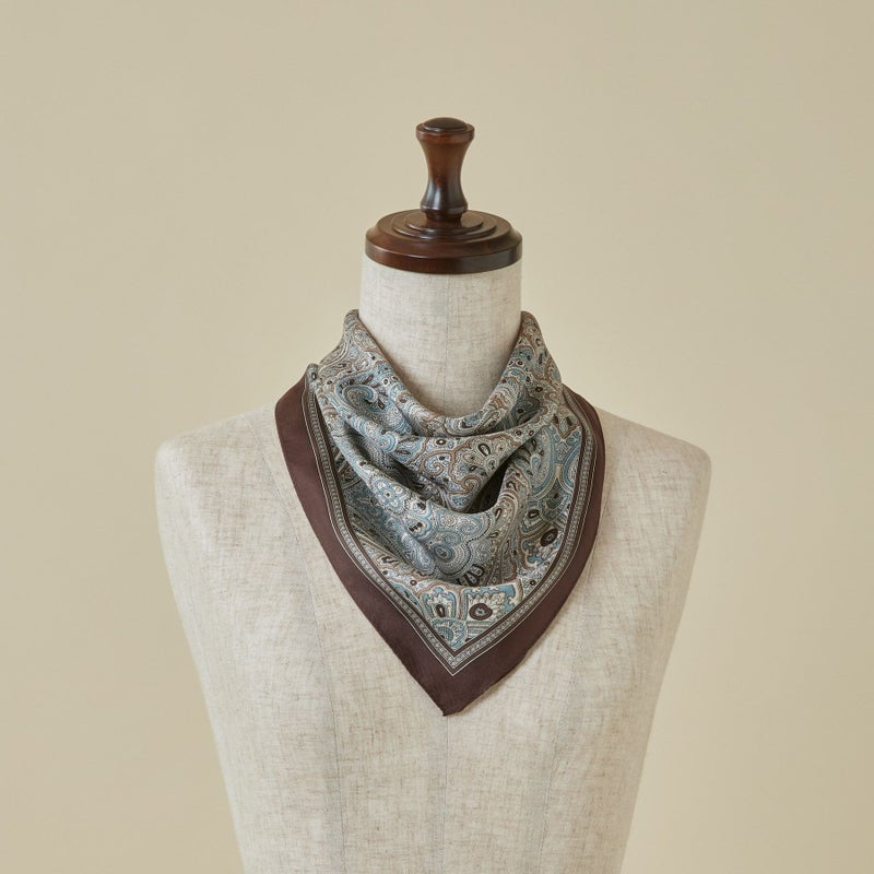  ペイズリースカーフ＜ブラウン＞　シルク100%　日本製