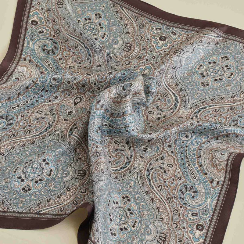  ペイズリースカーフ＜ブラウン＞　シルク100%　日本製