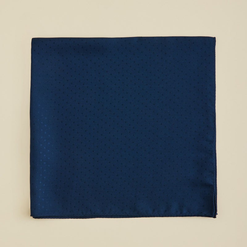 シルクジャカードドットスカーフ＜ネイビー＞　シルク100%　日本製