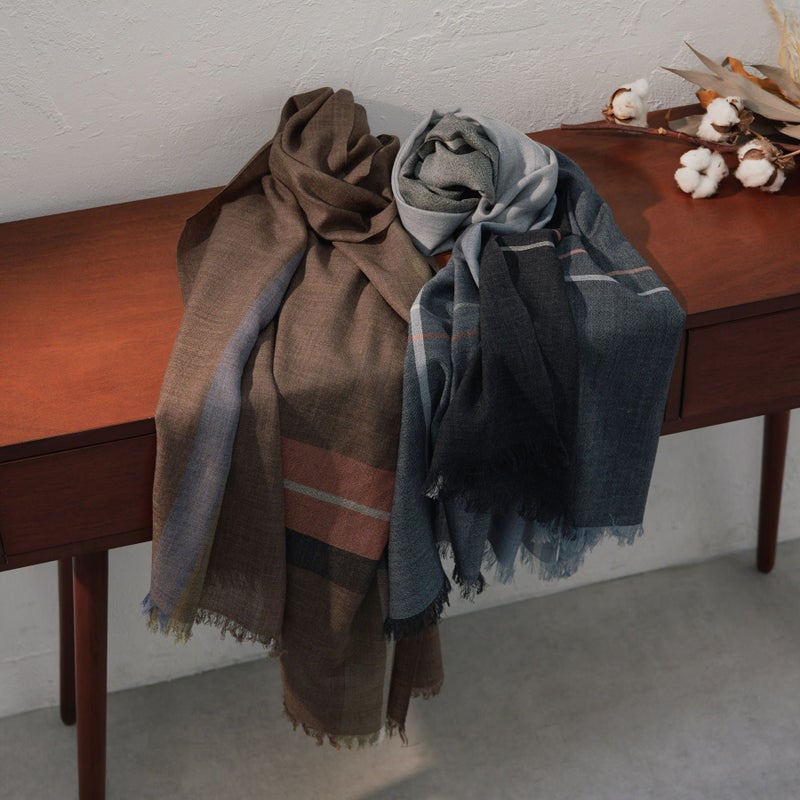 ウールソフトチェック大判ストール