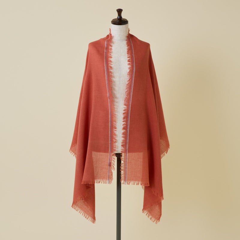 イタリア糸ラインカラー大判ストール＜朱色＞