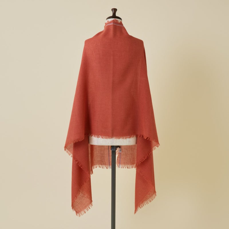 イタリア糸ラインカラー大判ストール＜朱色＞