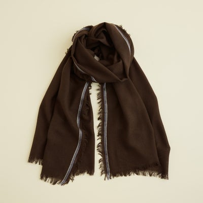 イタリア糸ラインカラー大判ストール＜ブラウン＞