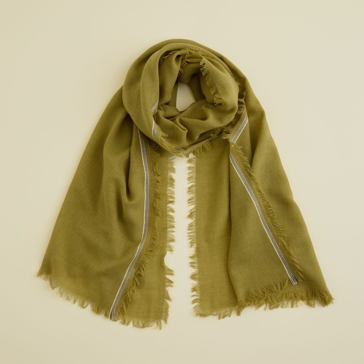  イタリア糸ラインカラー大判ストール＜若草＞