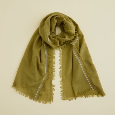 イタリア糸ラインカラー大判ストール＜若草＞