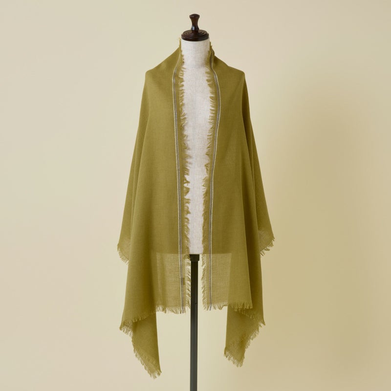  イタリア糸ラインカラー大判ストール＜若草＞