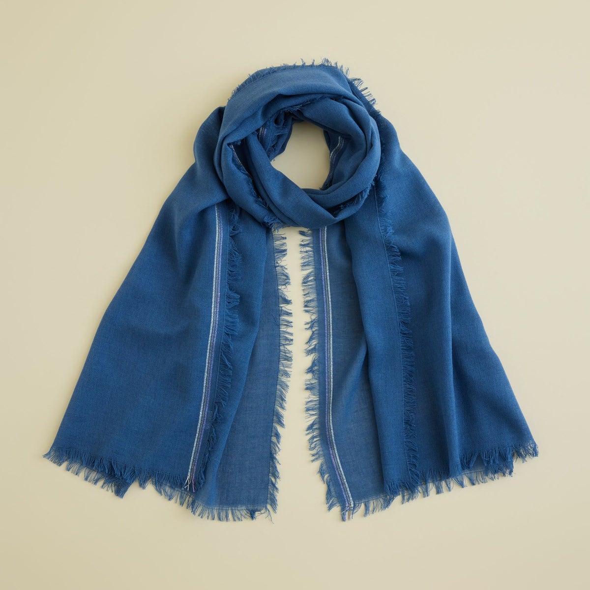 イタリア糸ラインカラー大判ストール＜ブルー＞