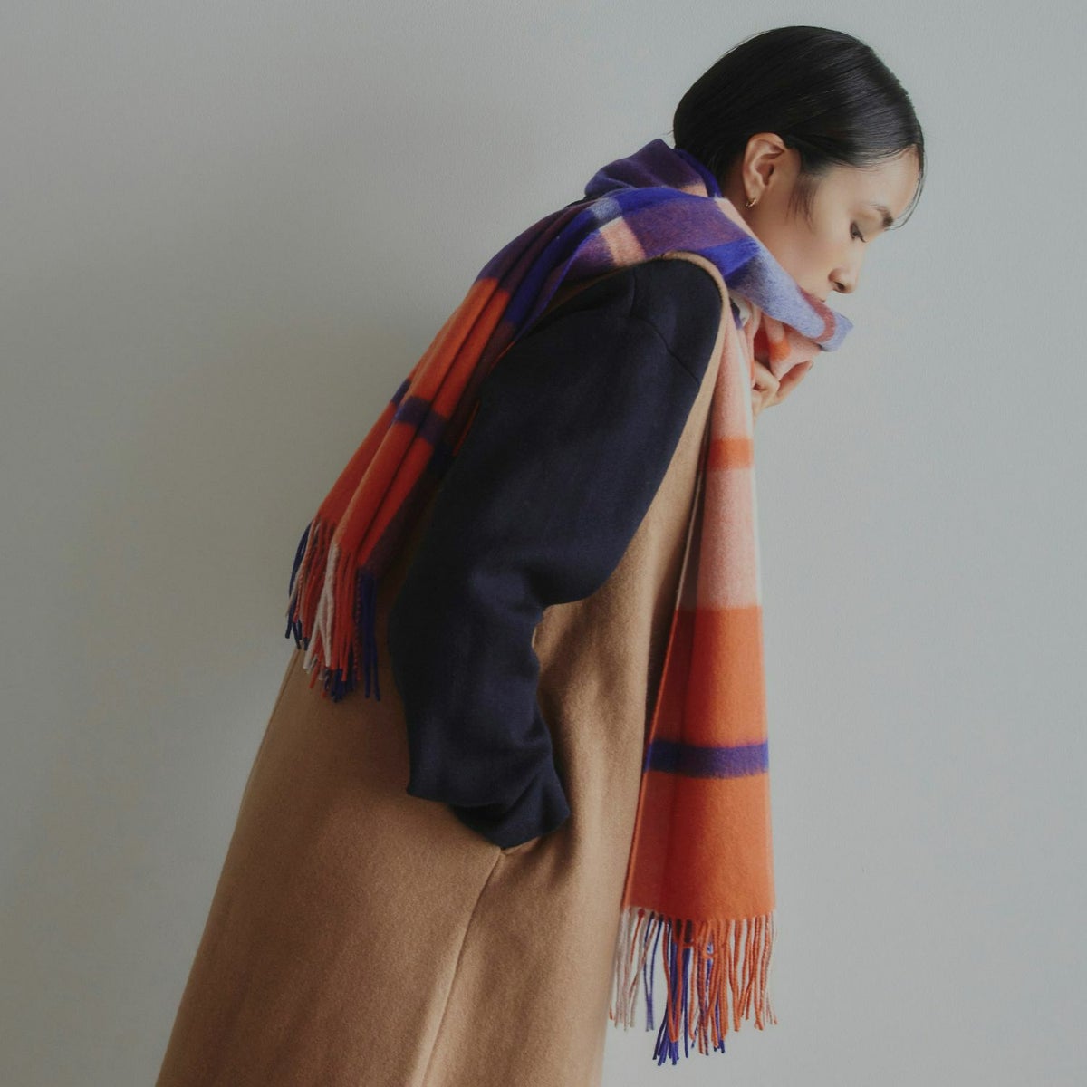 ウール100%チェックストール