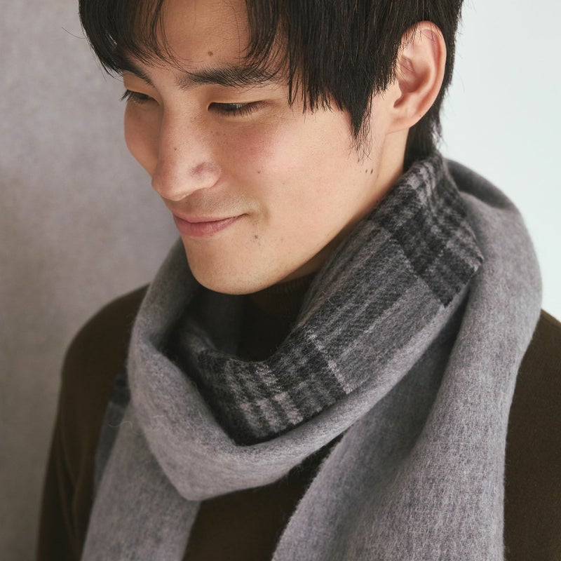 カシミヤブレンドチェックリバーシブルマフラー
